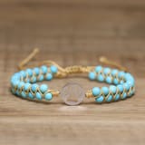 Natural Stone Turquoise Double-Strand Braided Beaded Bracelet Light Blue